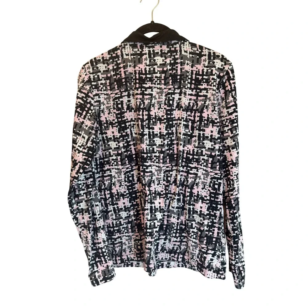 Tail White Label Womens Medium Pink Black Abstract Grid Quarter Zip Pullover Top